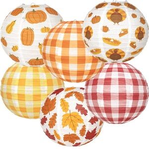 Just Artifacts Harvest Autumn 12” Round Paper Lanterns Set of 6 NEW